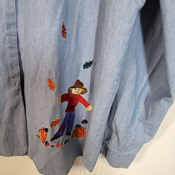 Bechamel Denim Embroidered Button Down Blouse - Picture 7 of 10